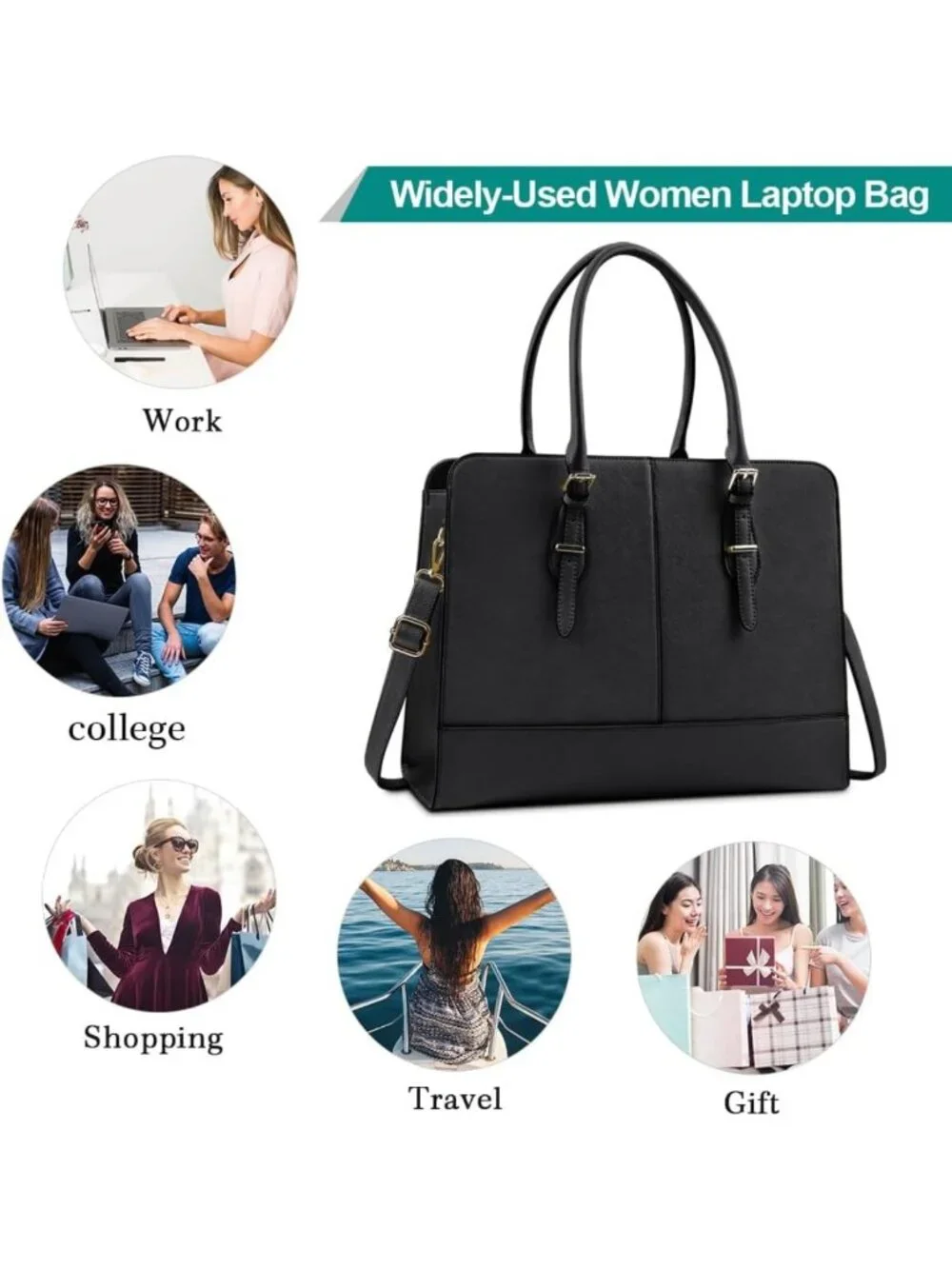 Stylish Leather Laptop Tote Bag for Women - Fits 15.6